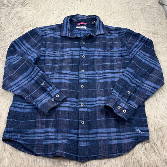 Tommy Bahama Other - Tommy Bahama Men's L Blue Plaid Woven Cotton LS Button Front Shirt
